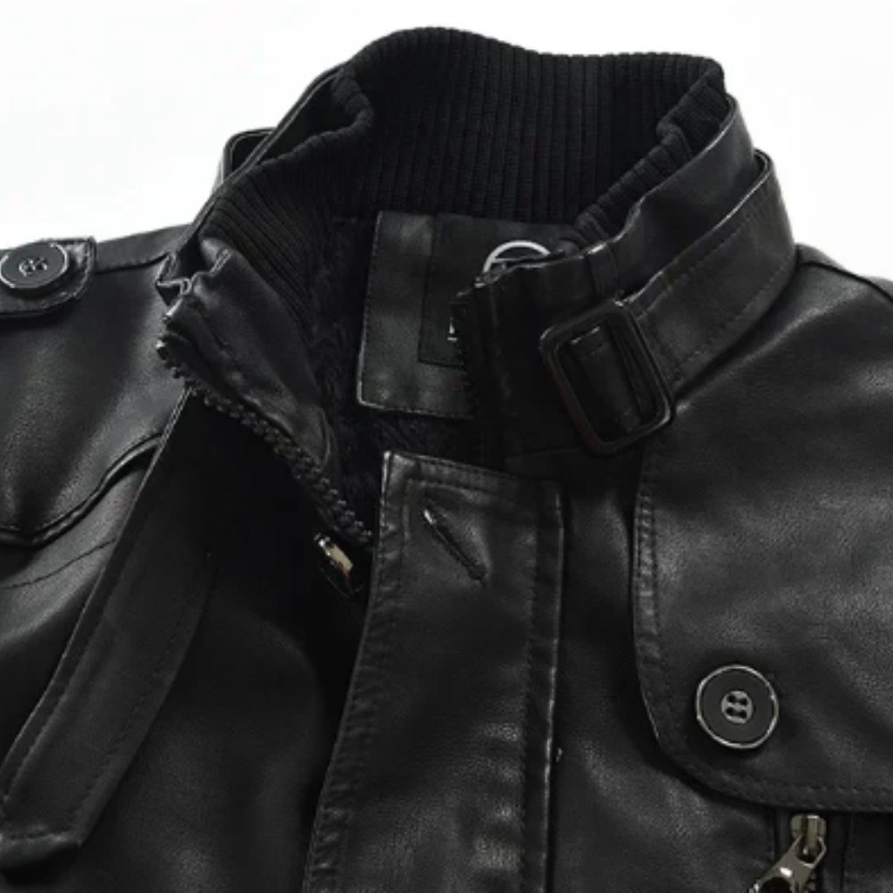 Elegante giacca lunga da motociclista in pelle