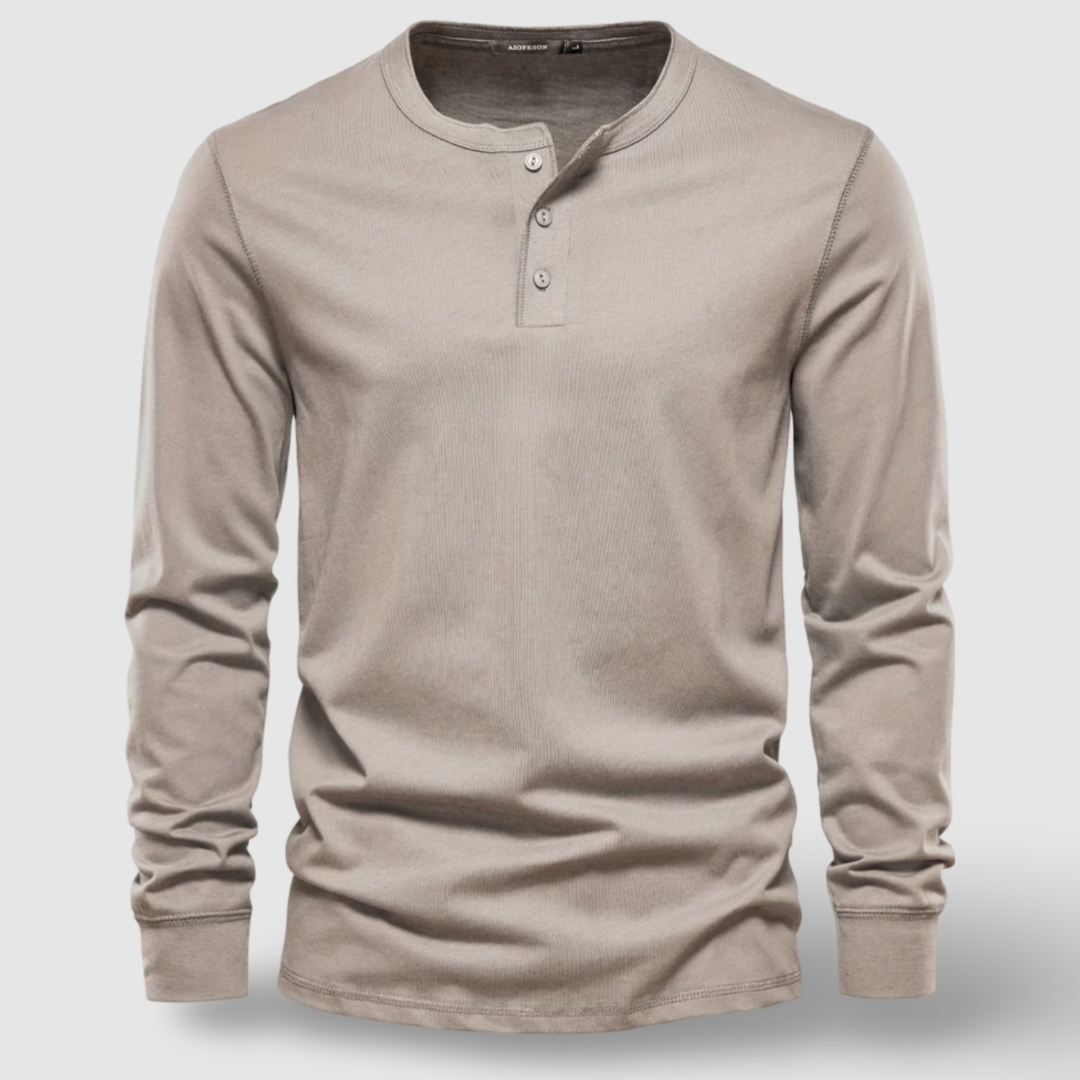 Elegante Henley in cotone a maniche lunghe