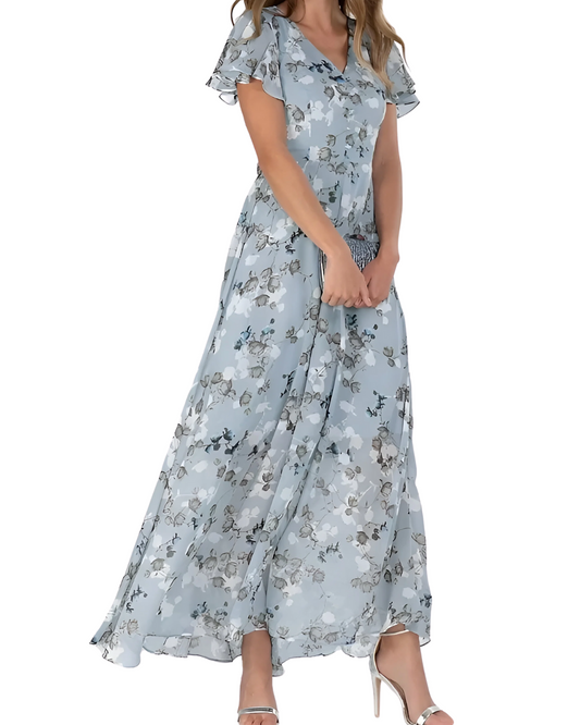 Elegante abito lungo con stampa floreale