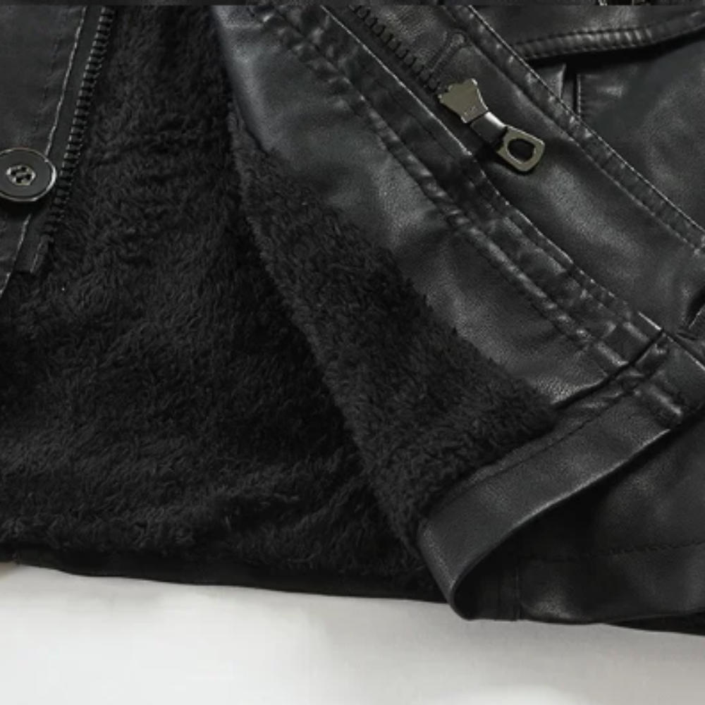 Elegante giacca lunga da motociclista in pelle