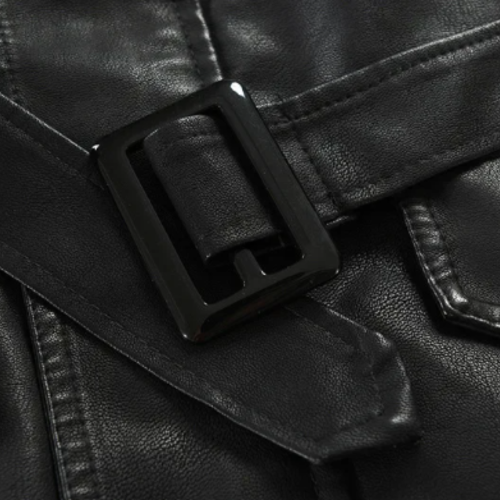Elegante giacca lunga da motociclista in pelle