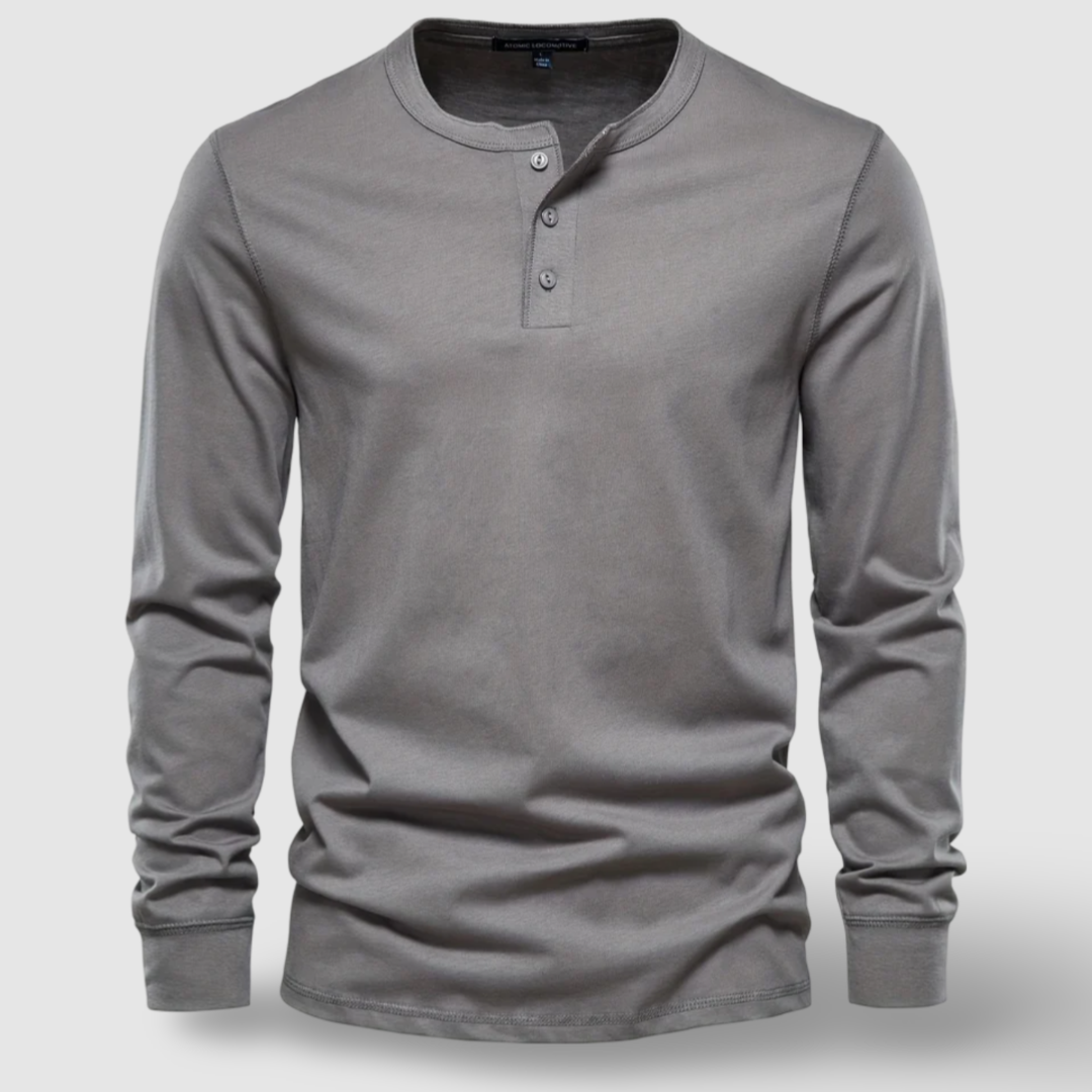 Elegante Henley in cotone a maniche lunghe