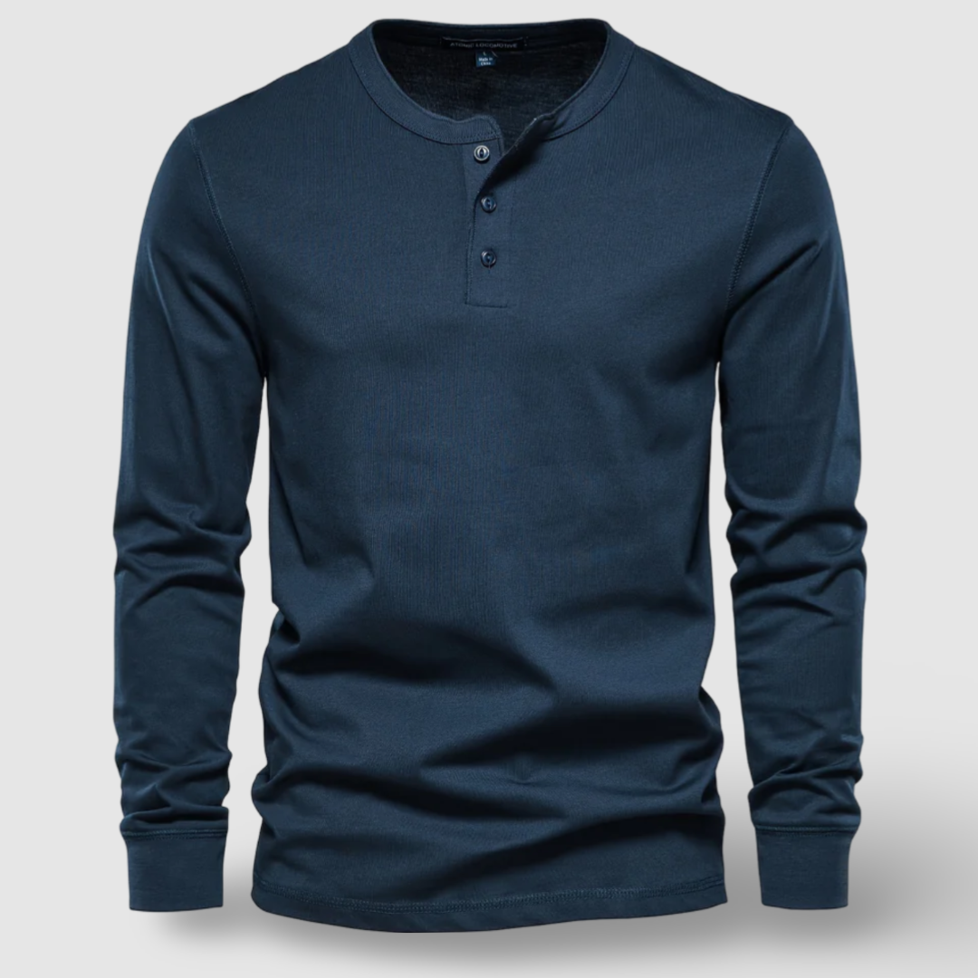 Elegante Henley in cotone a maniche lunghe