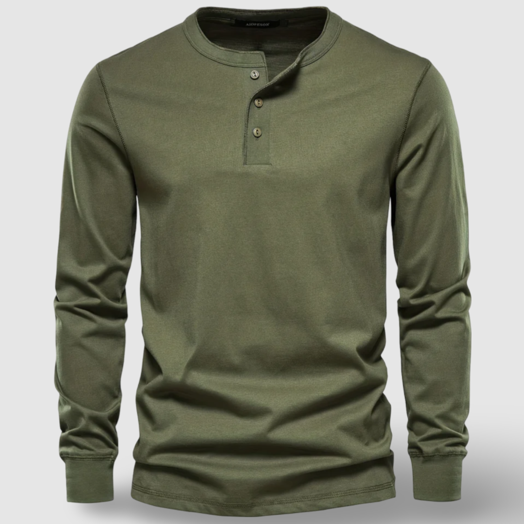 Elegante Henley in cotone a maniche lunghe
