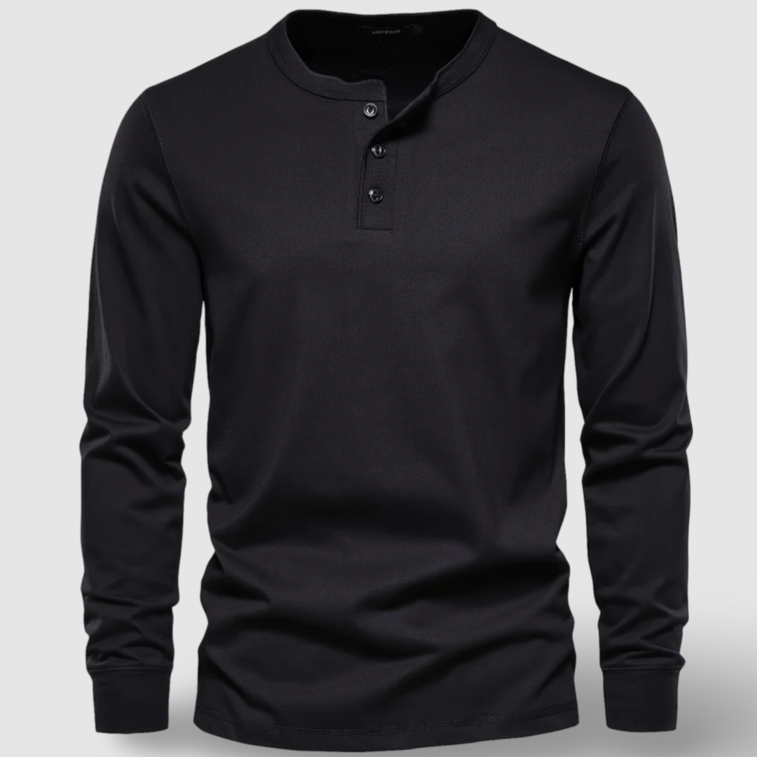 Elegante Henley in cotone a maniche lunghe