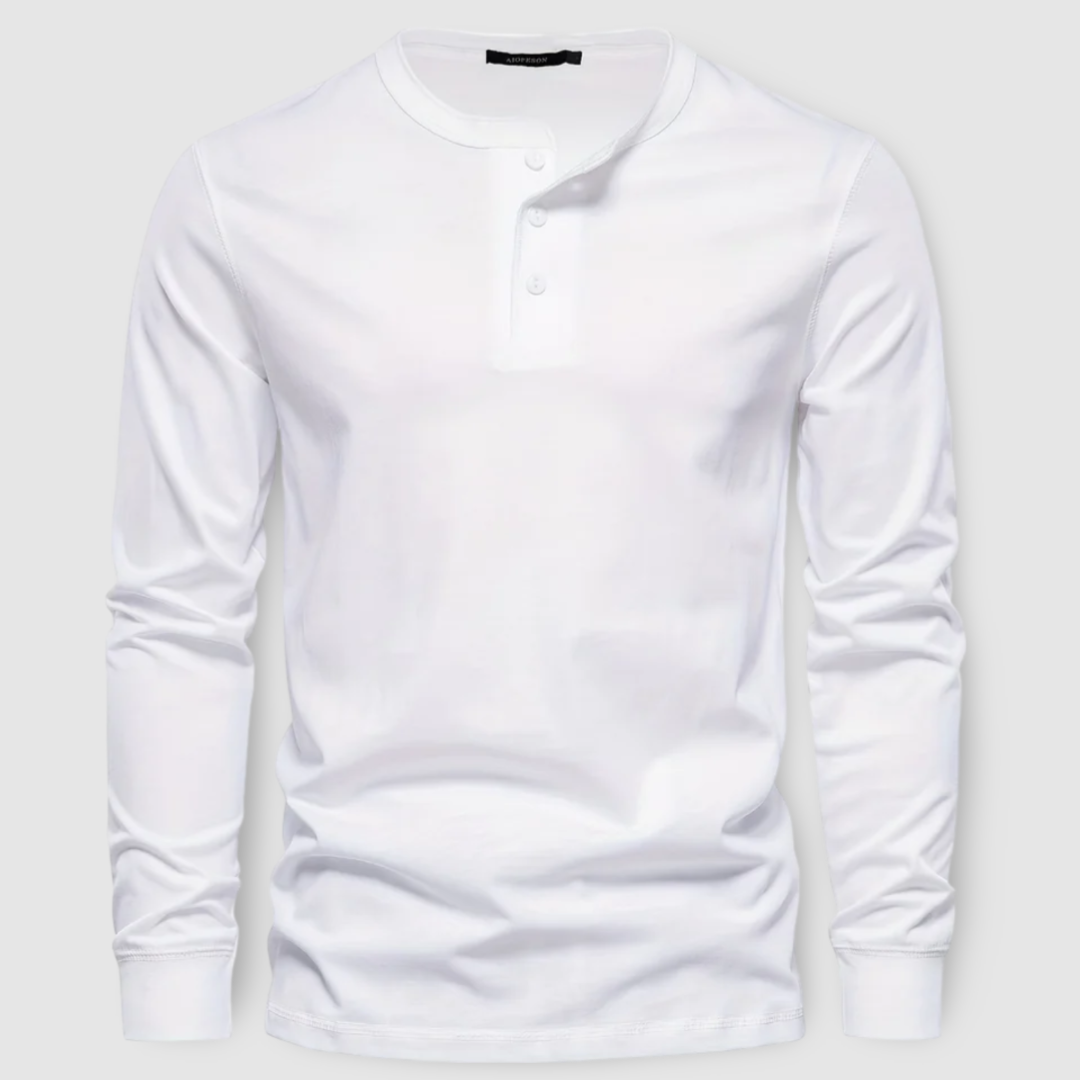 Elegante Henley in cotone a maniche lunghe