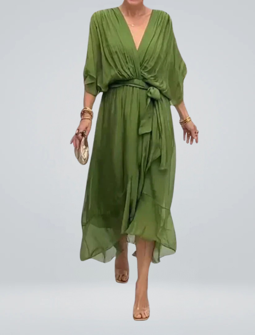 Abito in chiffon di seta con scollo a V