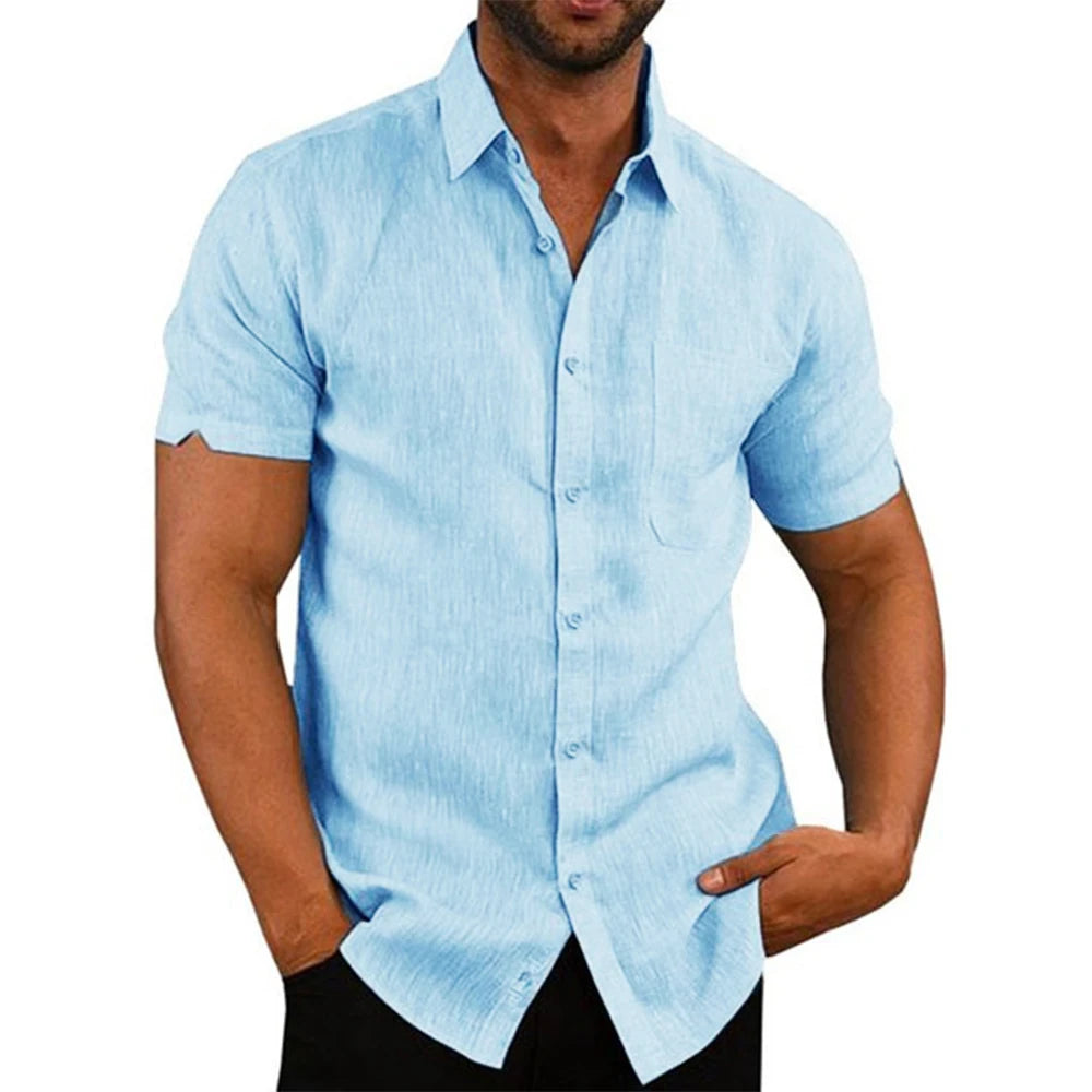 Camicia a maniche corte in cotone e lino
