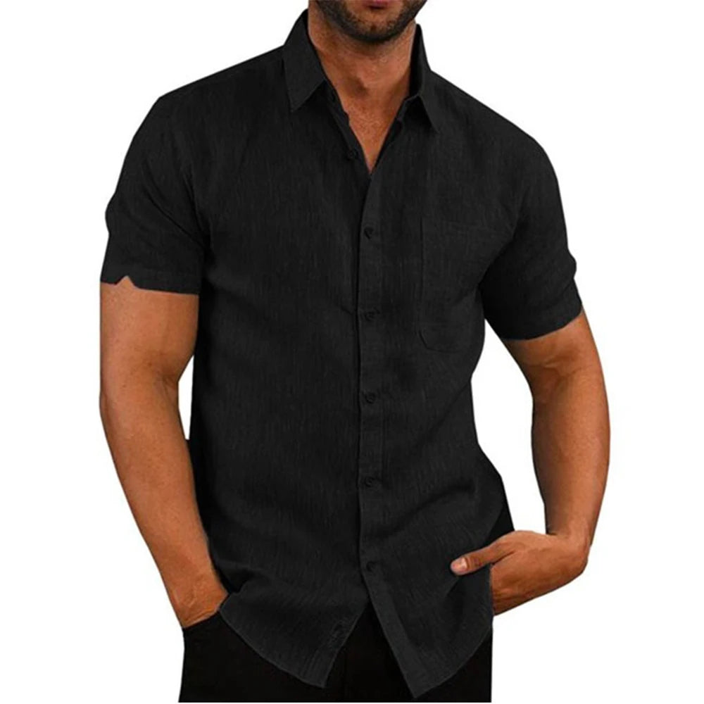 Camicia a maniche corte in cotone e lino