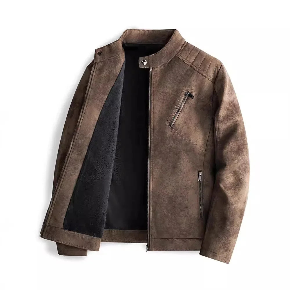 Elegante giacca in pelle foderata in pile