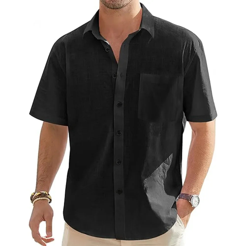 Camicia a maniche corte in cotone e lino