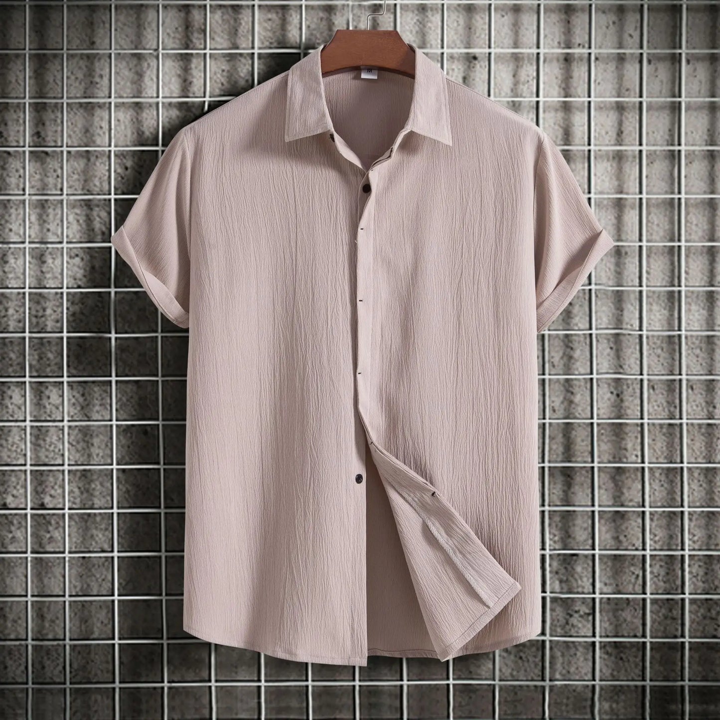 Camicia a maniche corte in cotone e lino