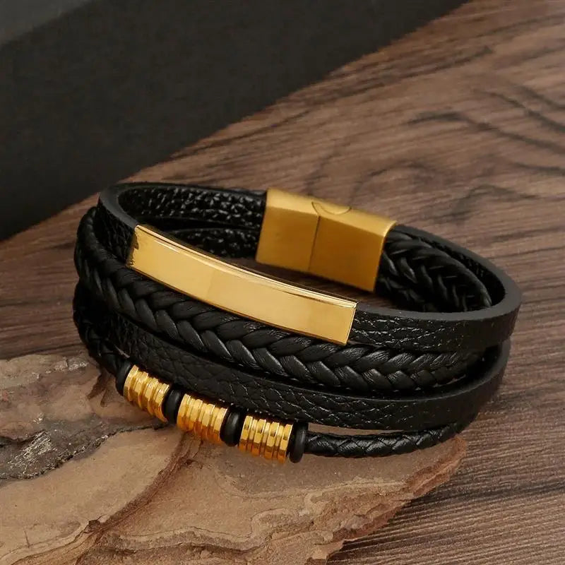 Bracciale classico in pelle da uomo