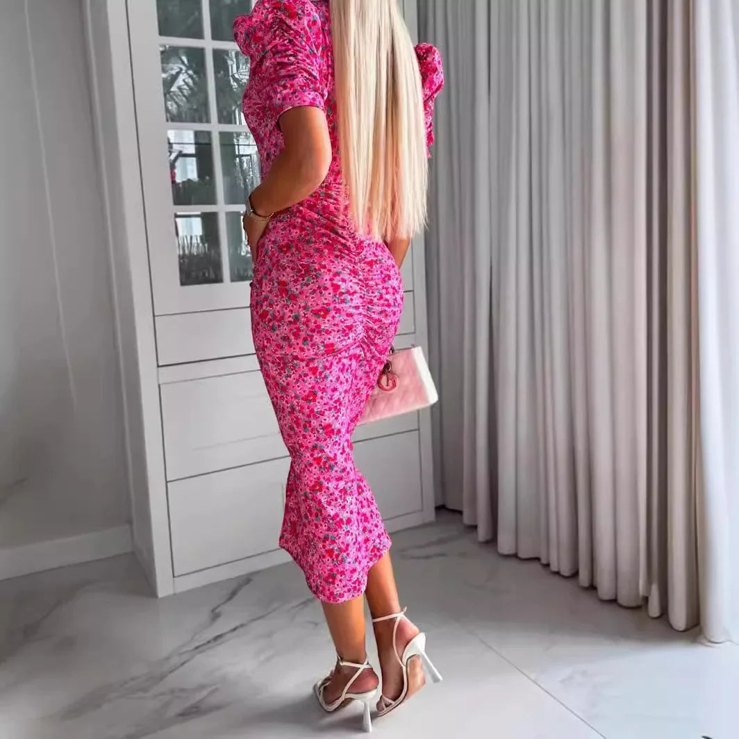 Elegante abito lungo con scollo a V