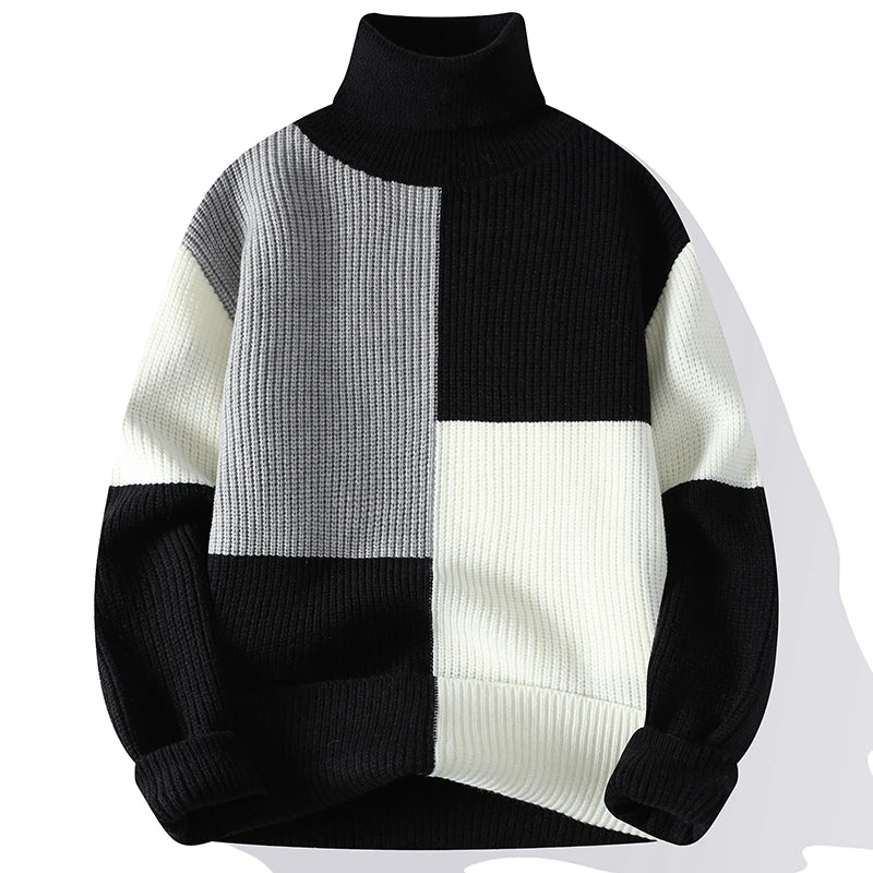 Elegante maglione a collo alto patchwork