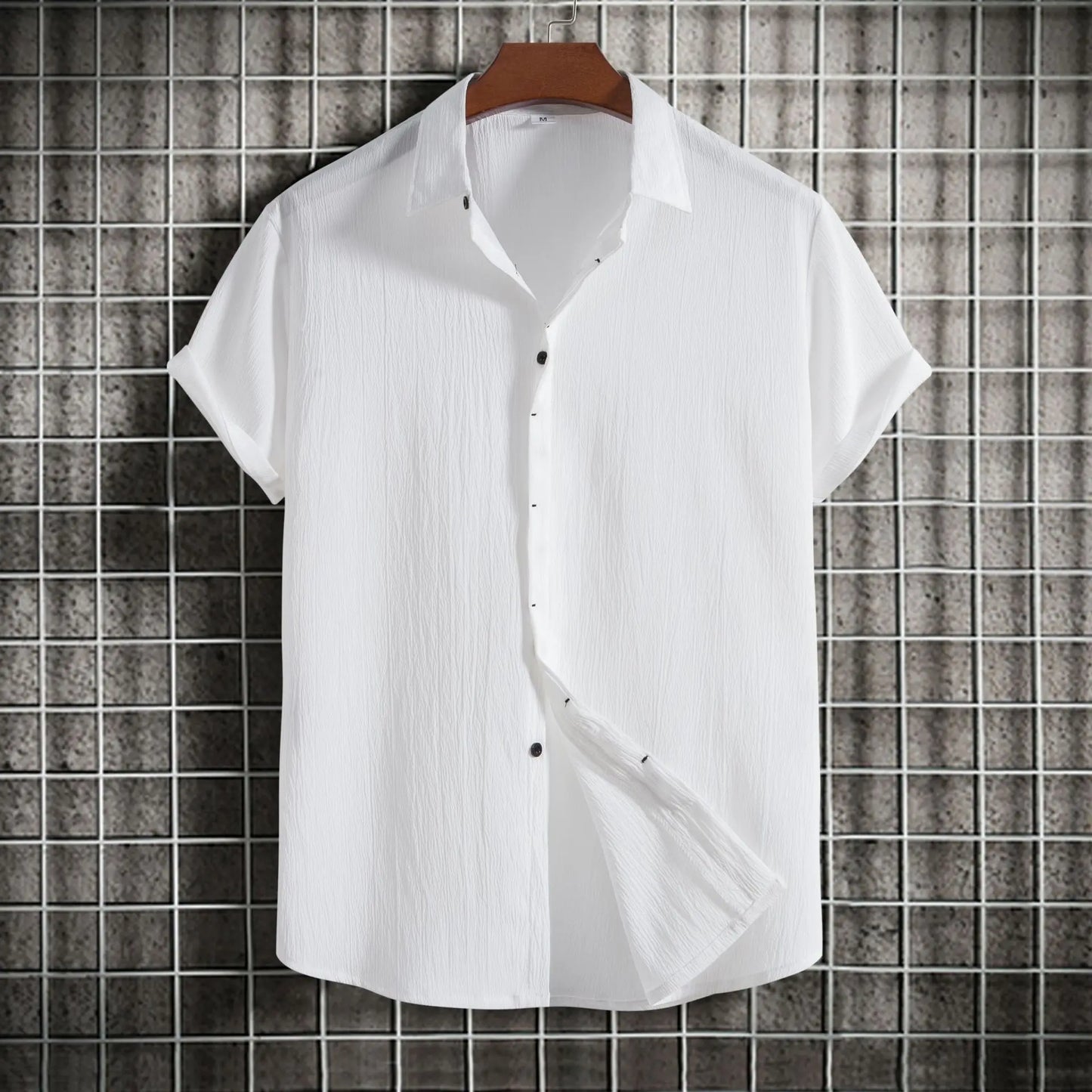 Camicia a maniche corte in cotone e lino
