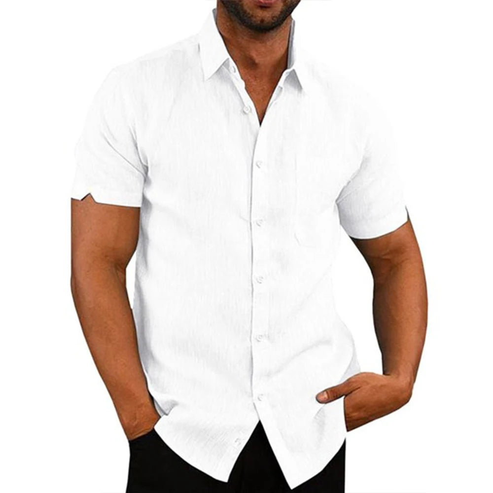 Camicia a maniche corte in cotone e lino
