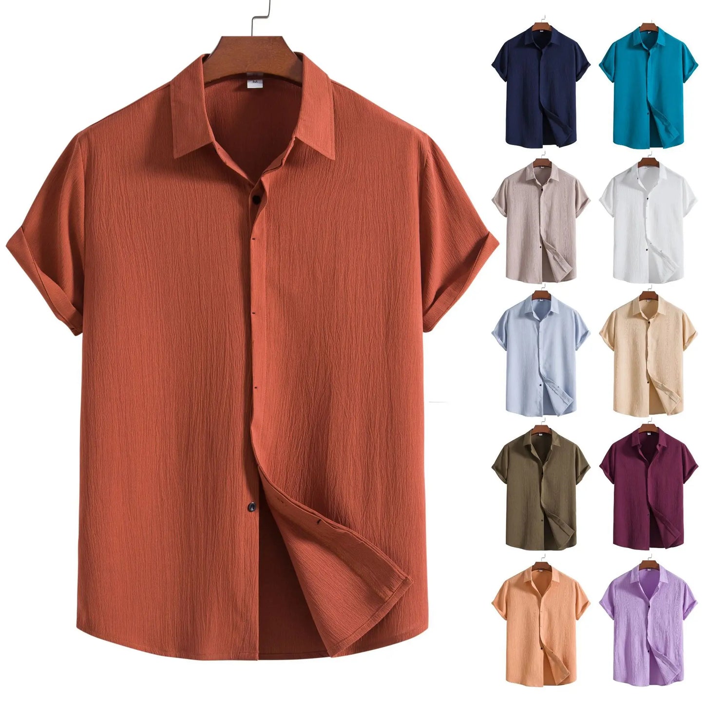 Camicia a maniche corte in cotone e lino