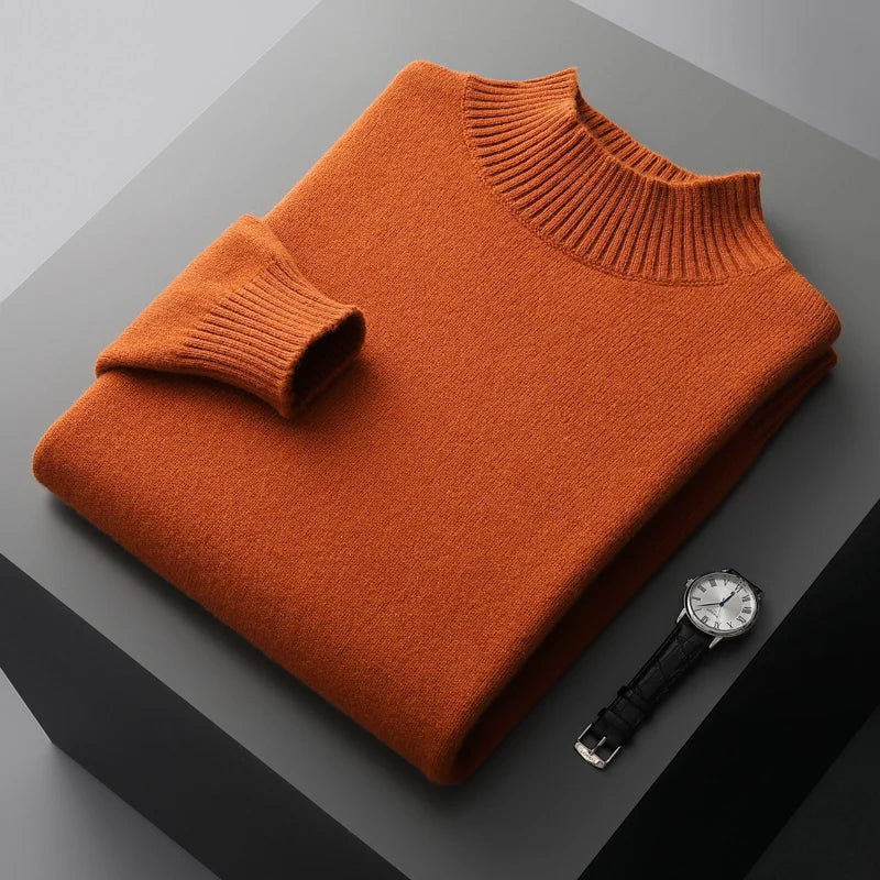 Elegante maglione a collo alto in lana merino