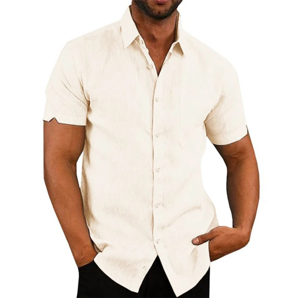 Camicia a maniche corte in cotone e lino