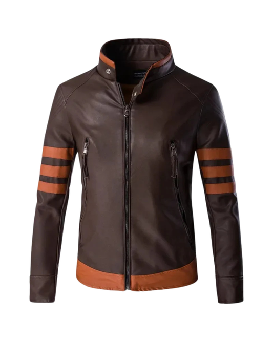 Elegante giacca di pelle a righe