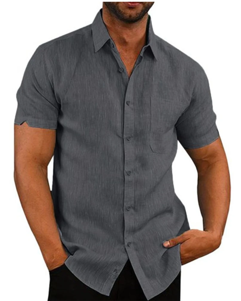 Camicia a maniche corte in cotone e lino