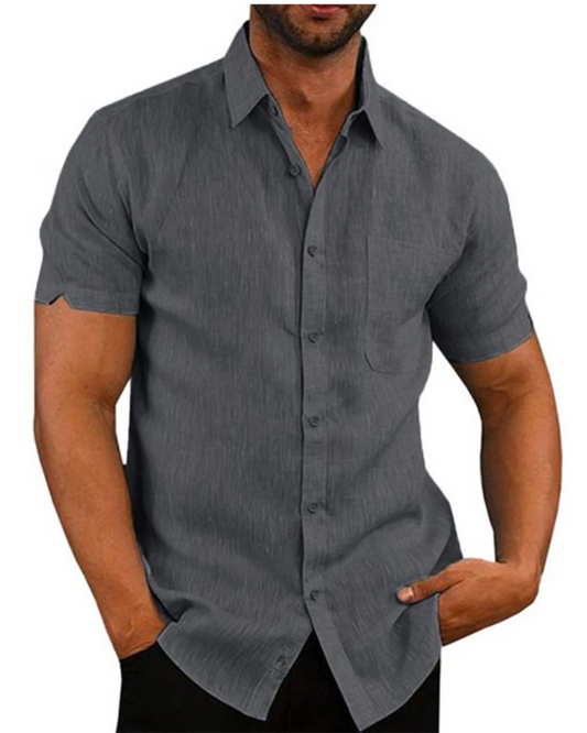 Camicia a maniche corte in cotone e lino