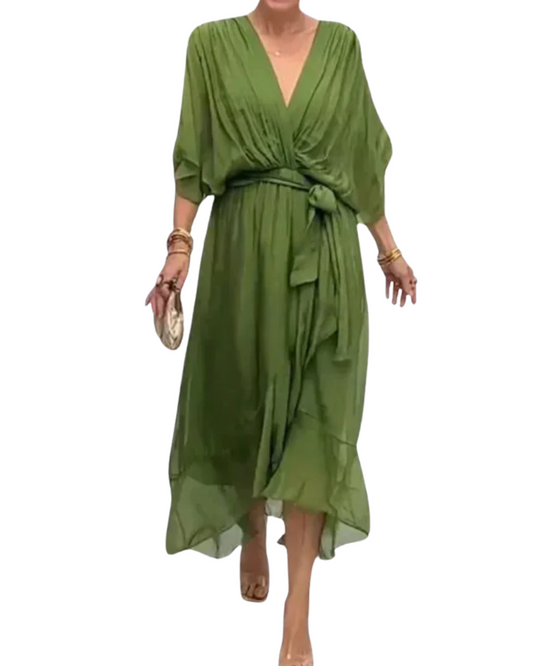 Abito in chiffon di seta con scollo a V