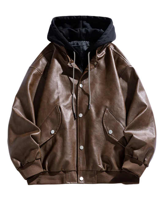 Elegante giacca di pelle con cappuccio