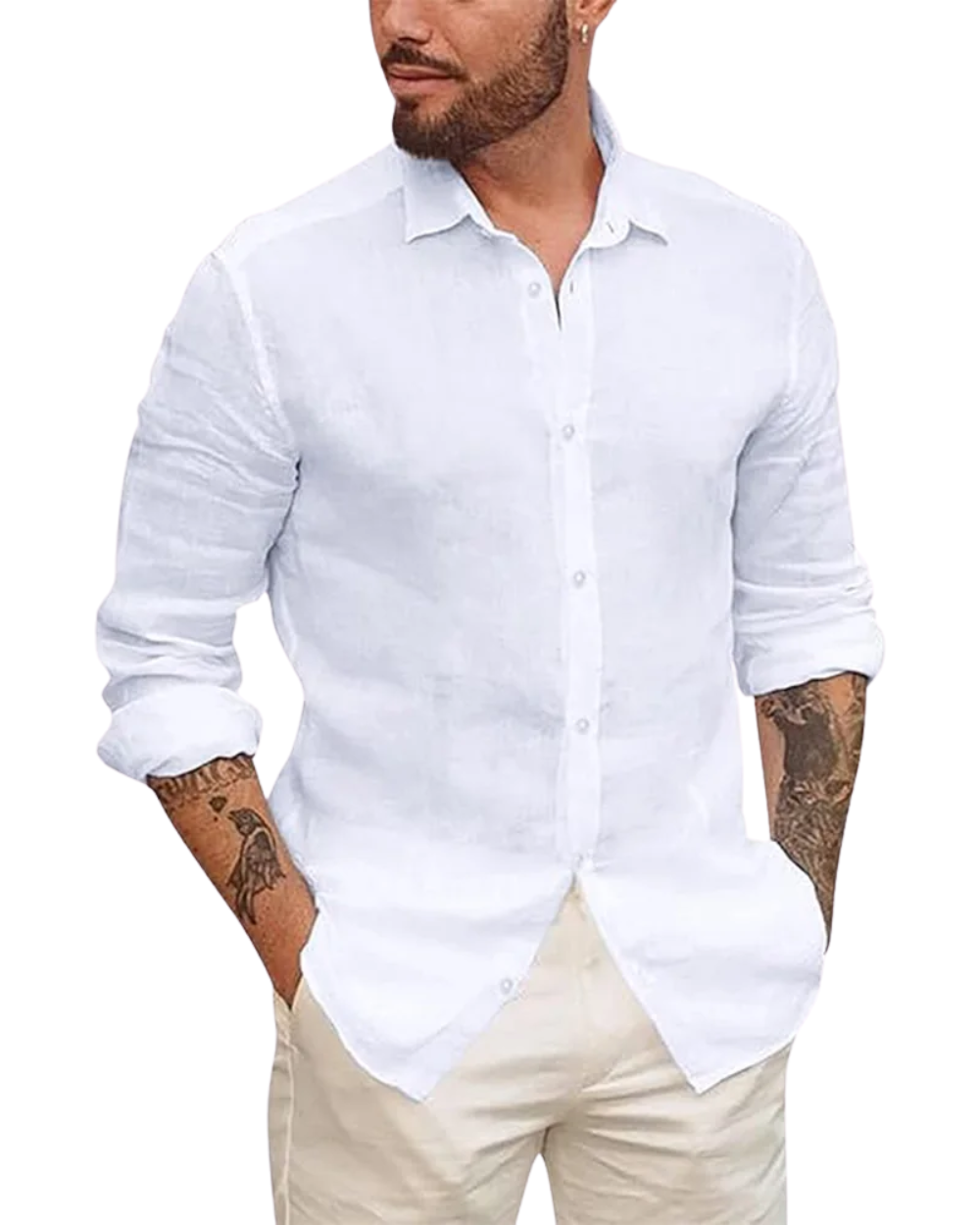 Camicia hawaiana in cotone e lino