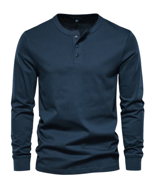 Elegante Henley in cotone a maniche lunghe