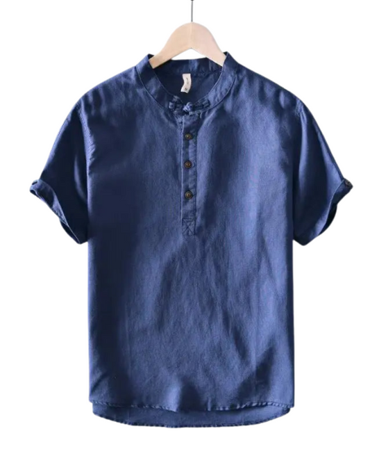 Camicia in cotone e lino a maniche corte