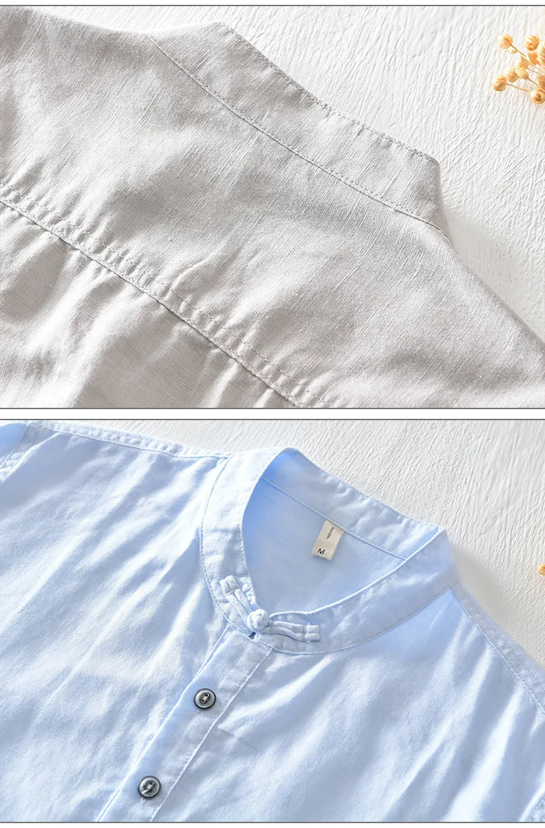 Camicia in cotone e lino a maniche corte