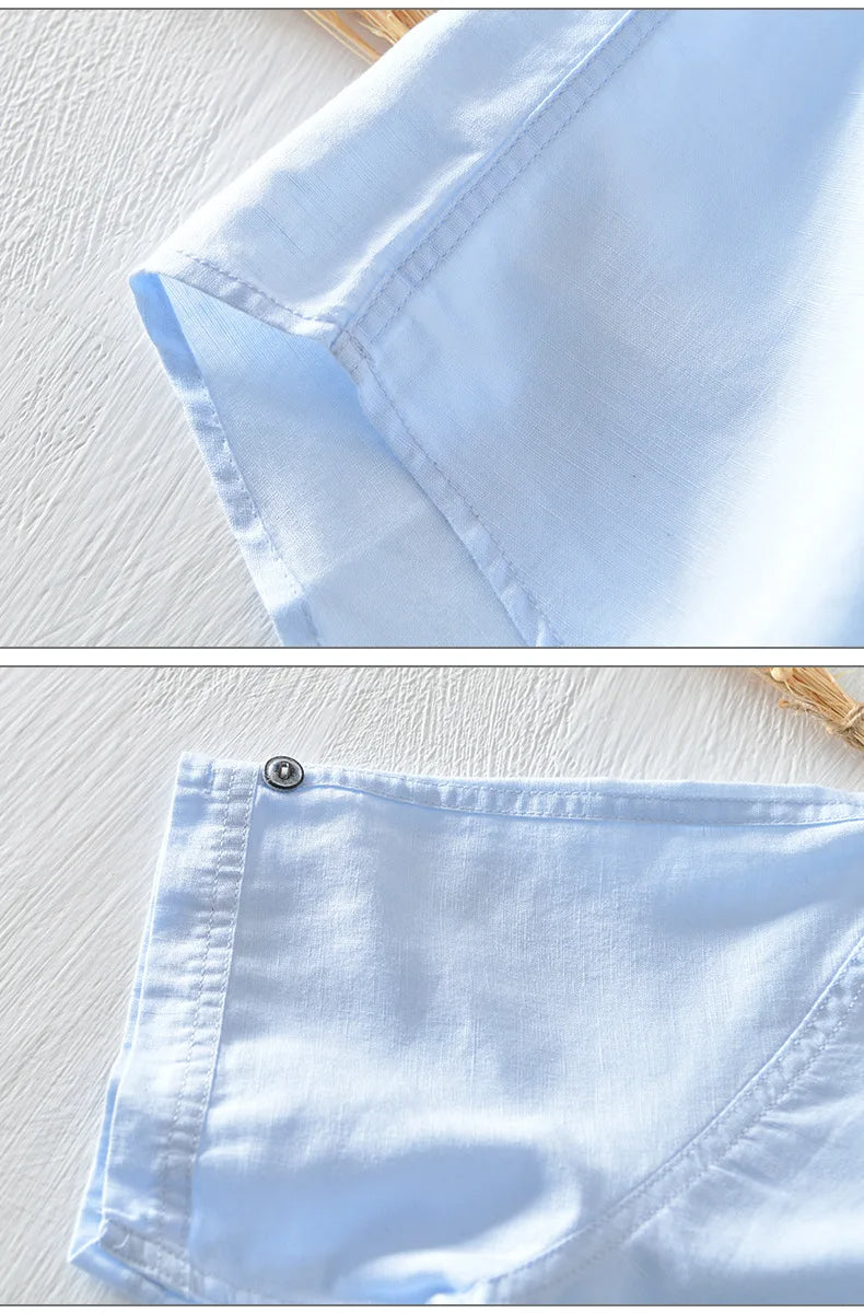 Camicia in cotone e lino a maniche corte
