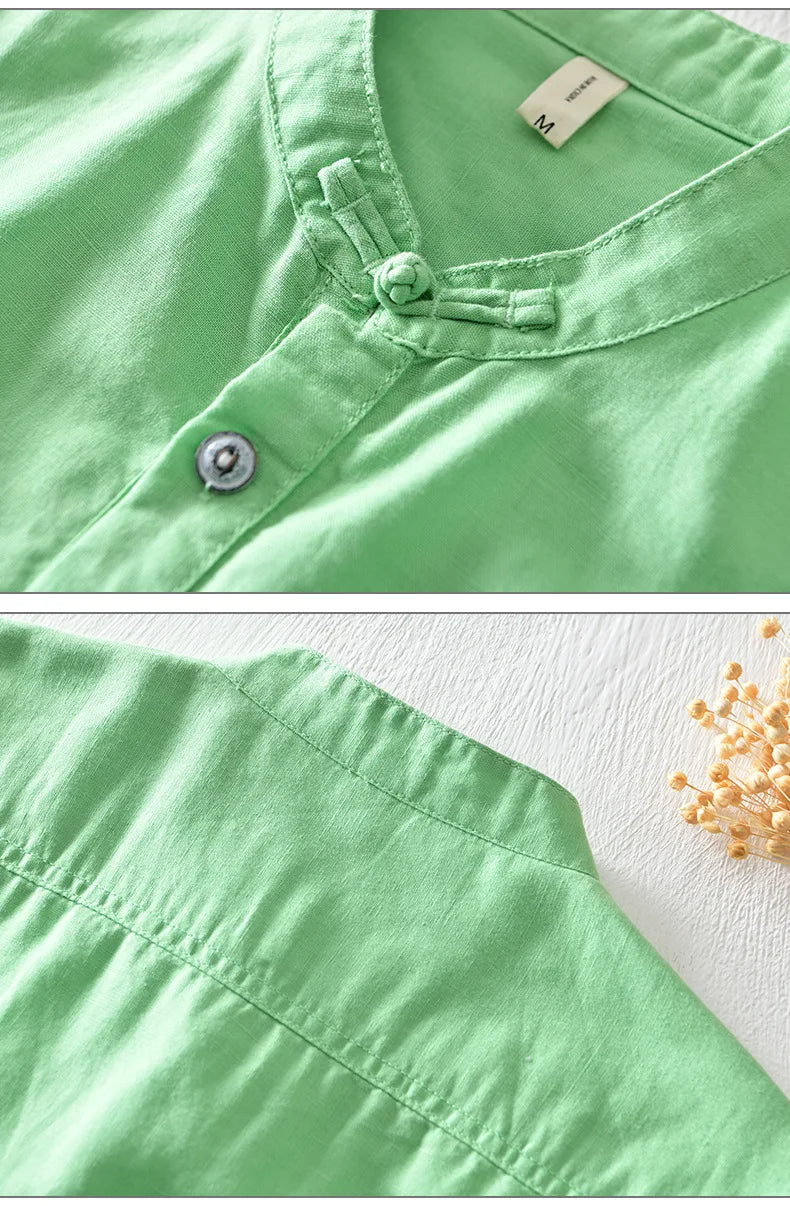Camicia in cotone e lino a maniche corte