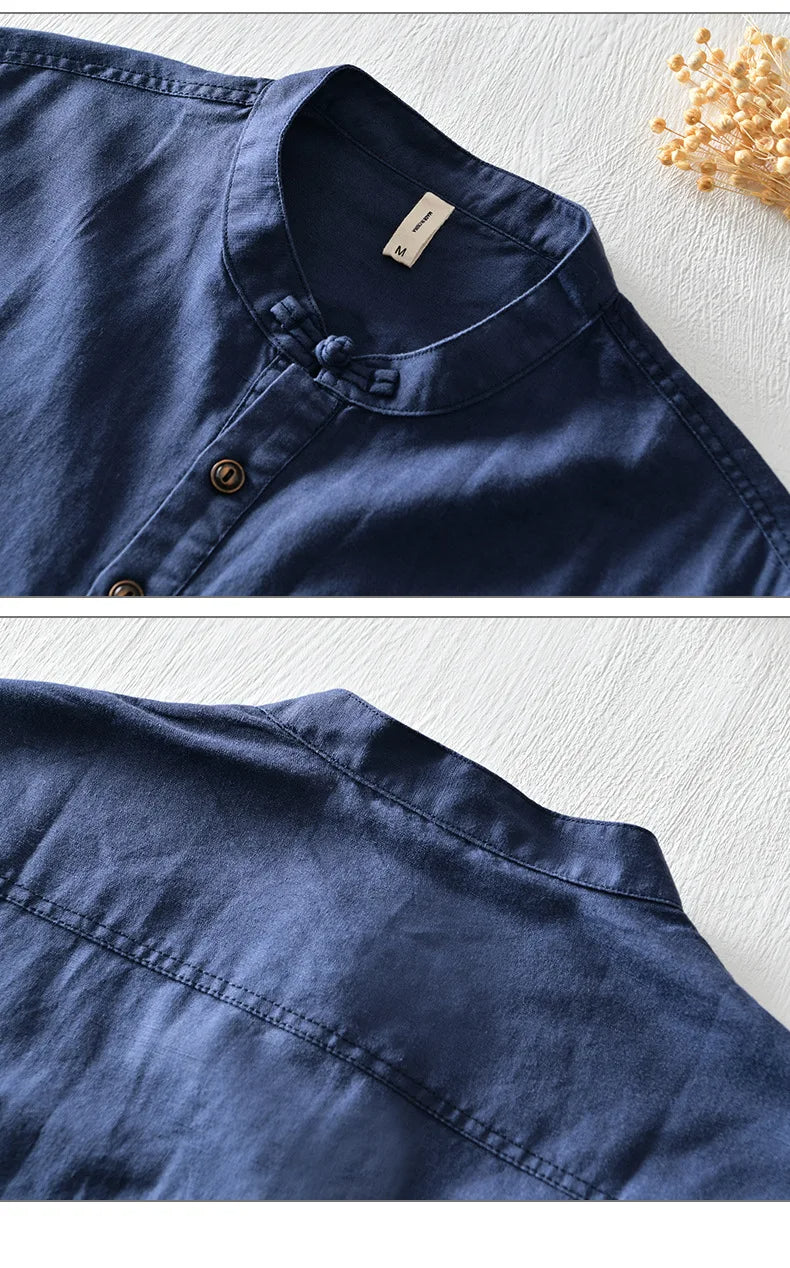 Camicia in cotone e lino a maniche corte