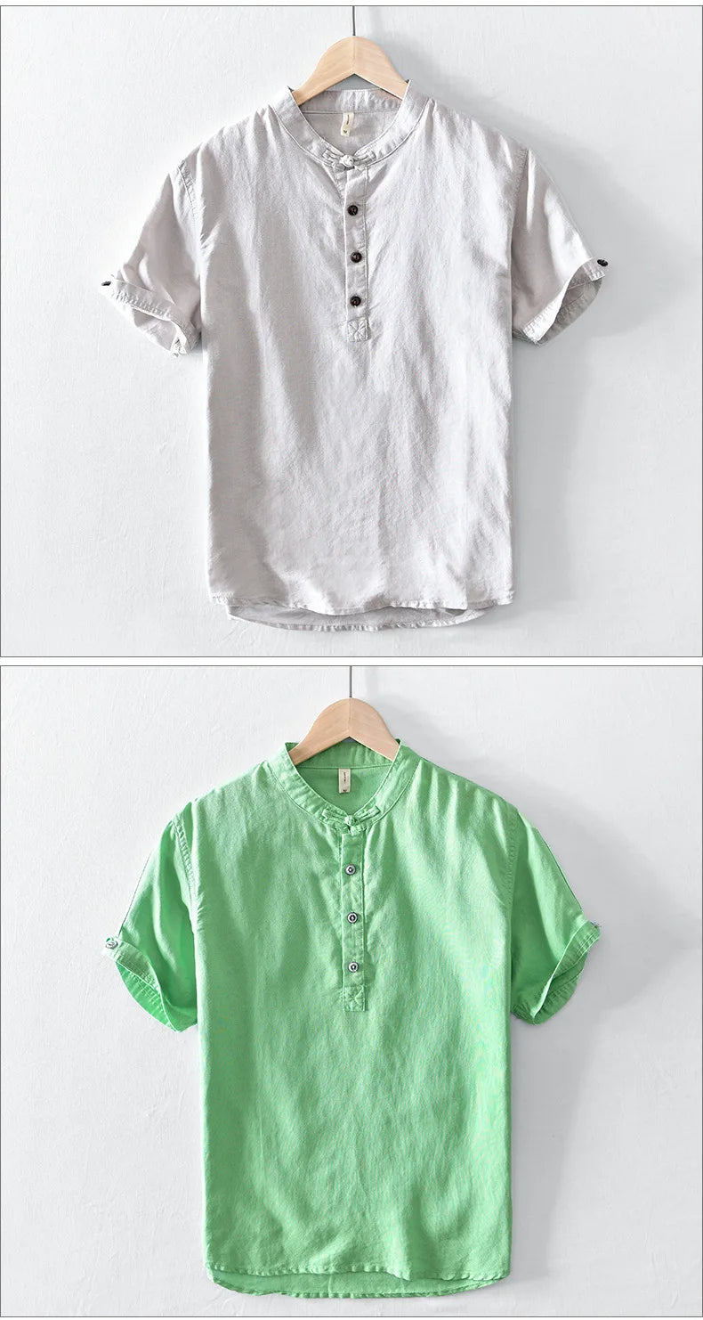Camicia in cotone e lino a maniche corte