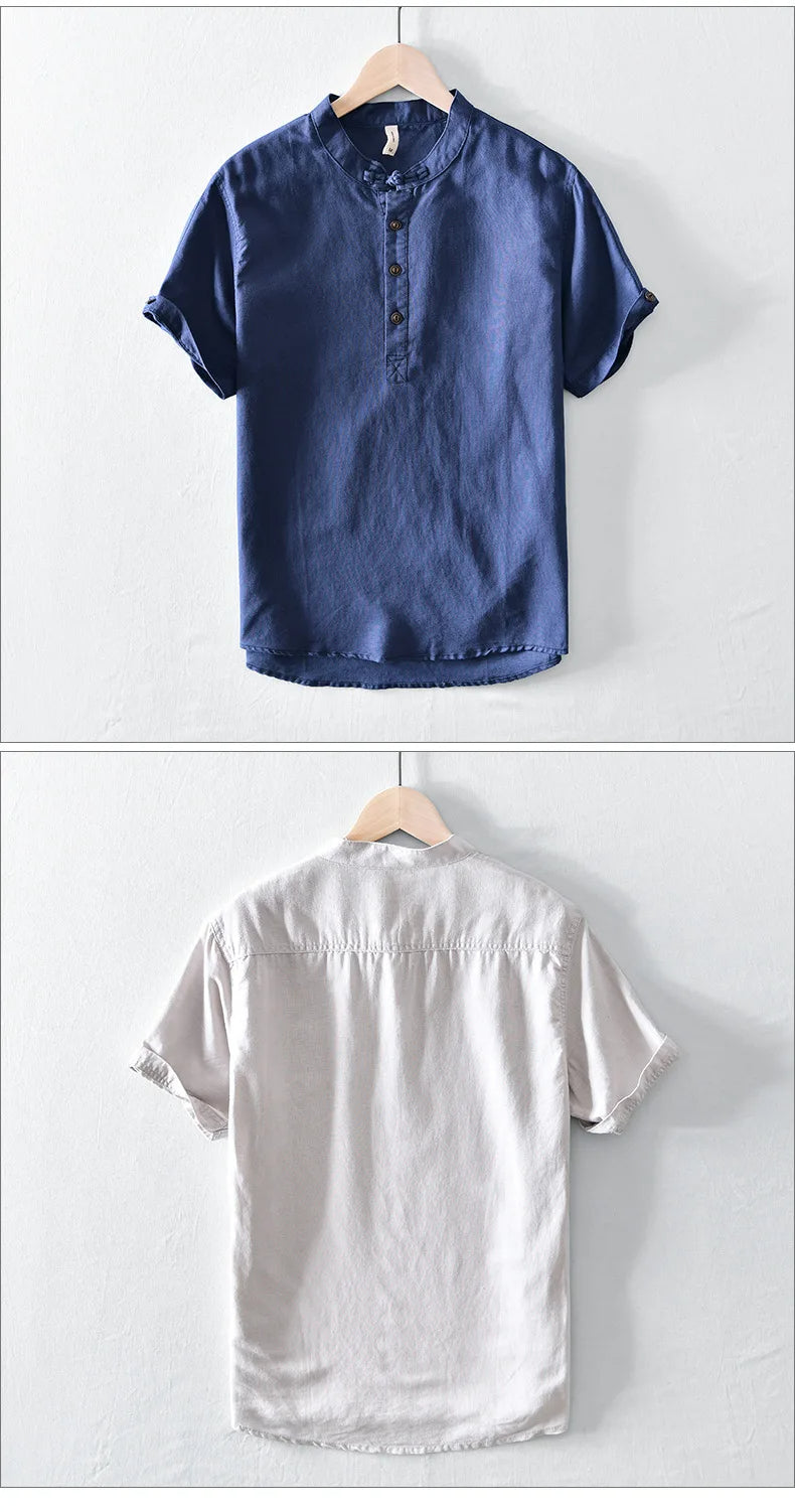 Camicia in cotone e lino a maniche corte