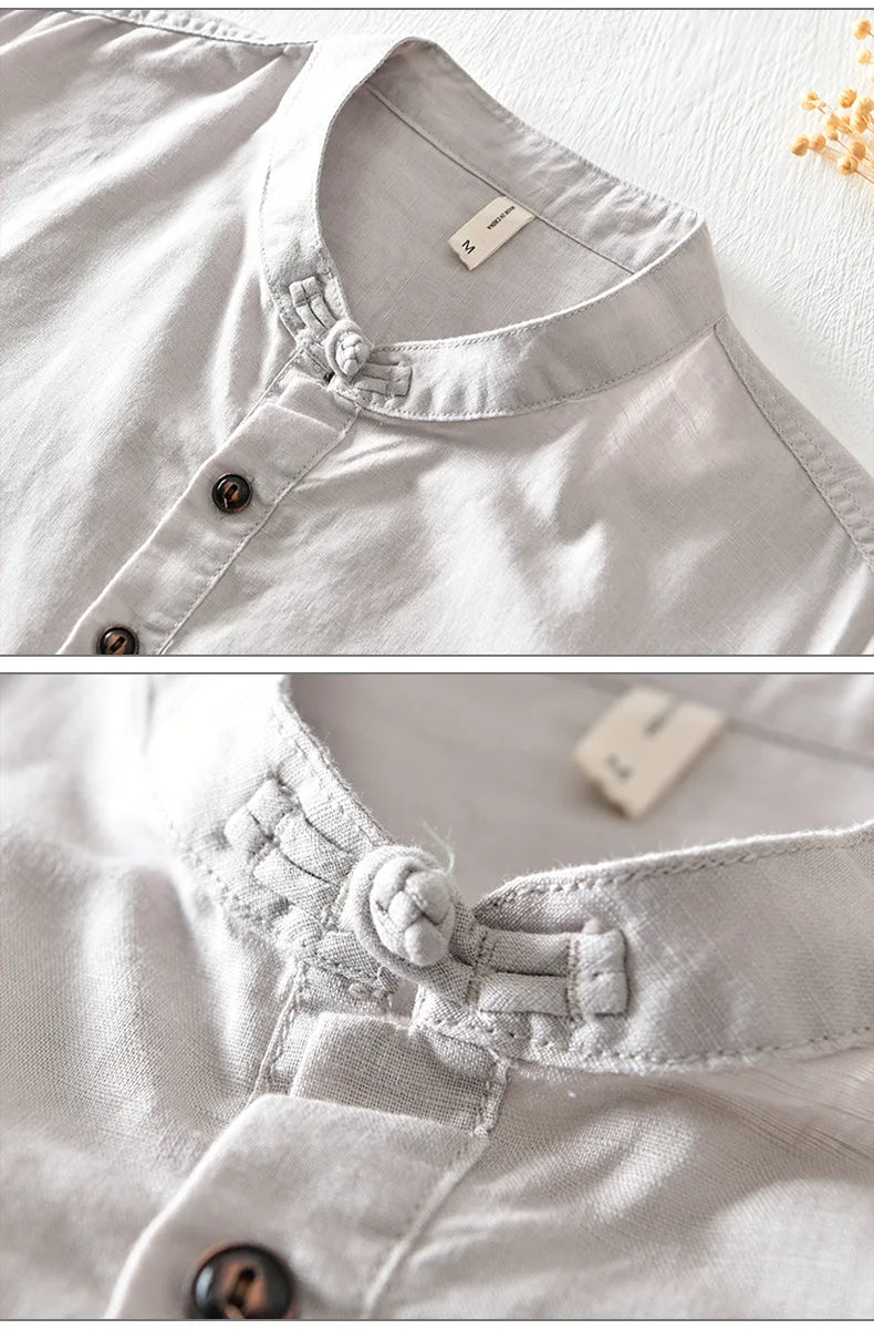 Camicia in cotone e lino a maniche corte