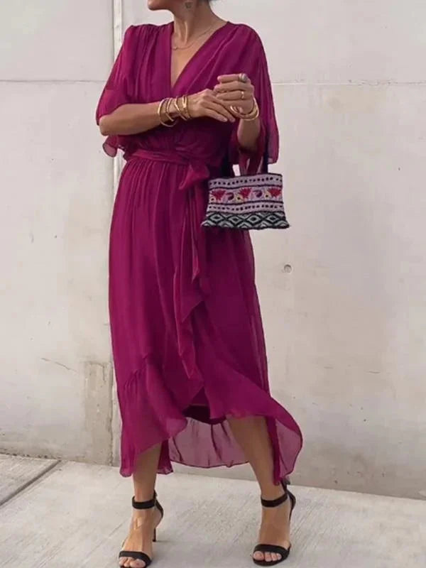 Abito in chiffon di seta con scollo a V