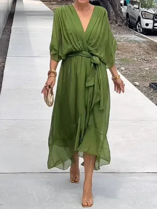 Abito in chiffon di seta con scollo a V
