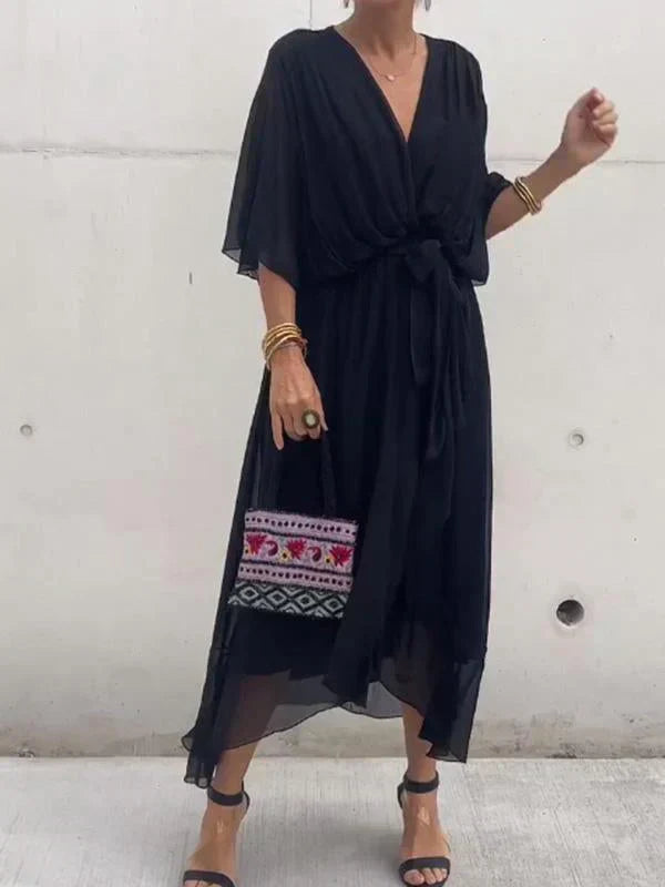 Abito in chiffon di seta con scollo a V