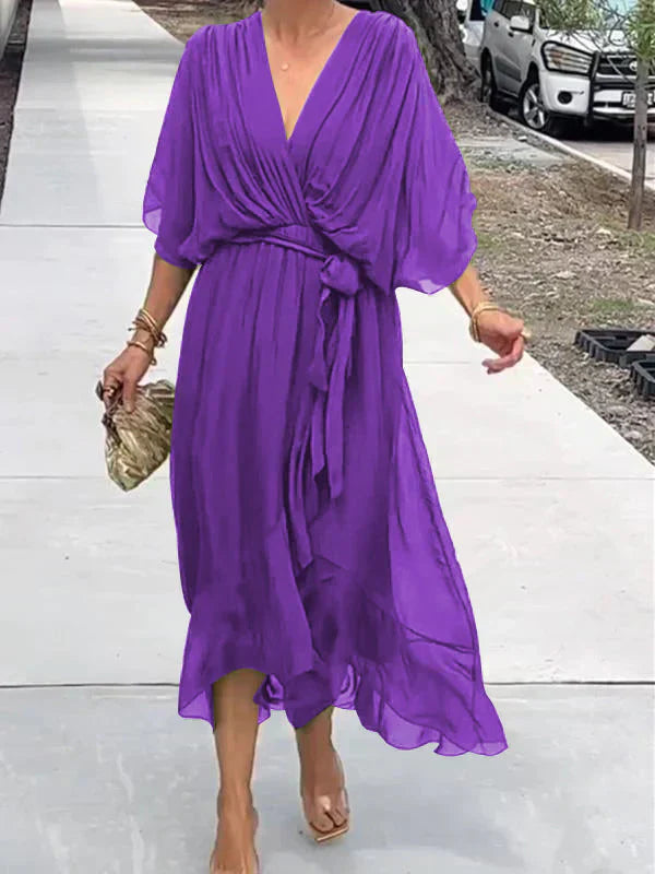 Abito in chiffon di seta con scollo a V