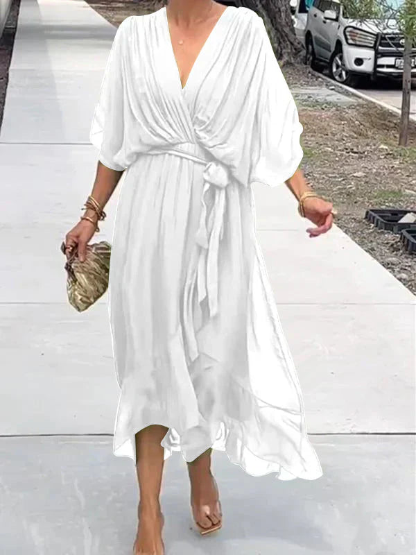 Abito in chiffon di seta con scollo a V