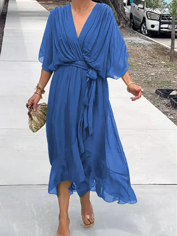 Abito in chiffon di seta con scollo a V