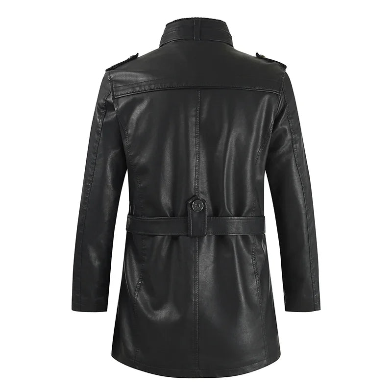 Elegante giacca lunga da motociclista in pelle