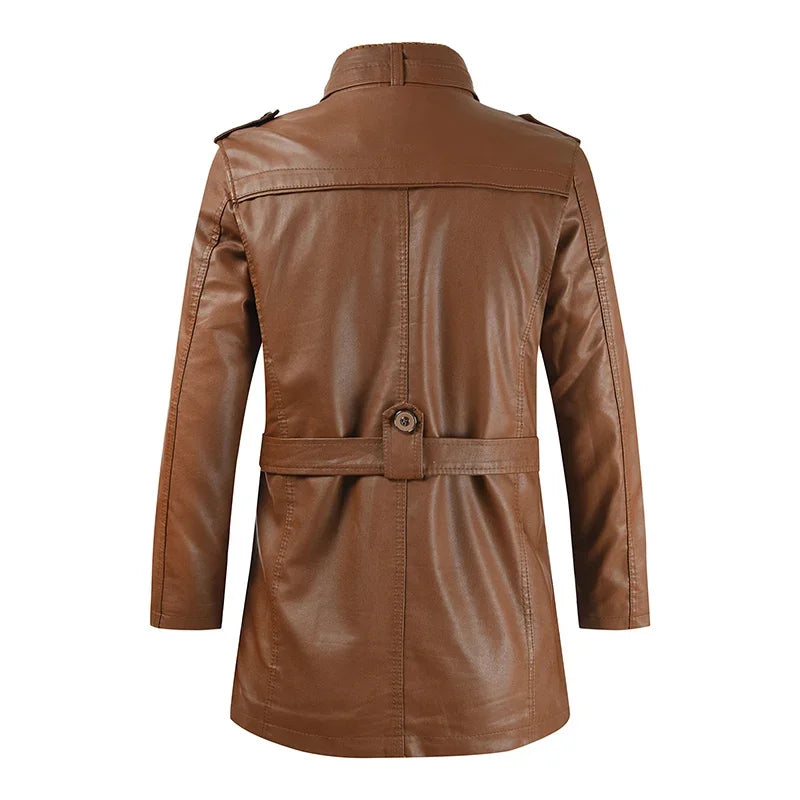 Elegante giacca lunga da motociclista in pelle