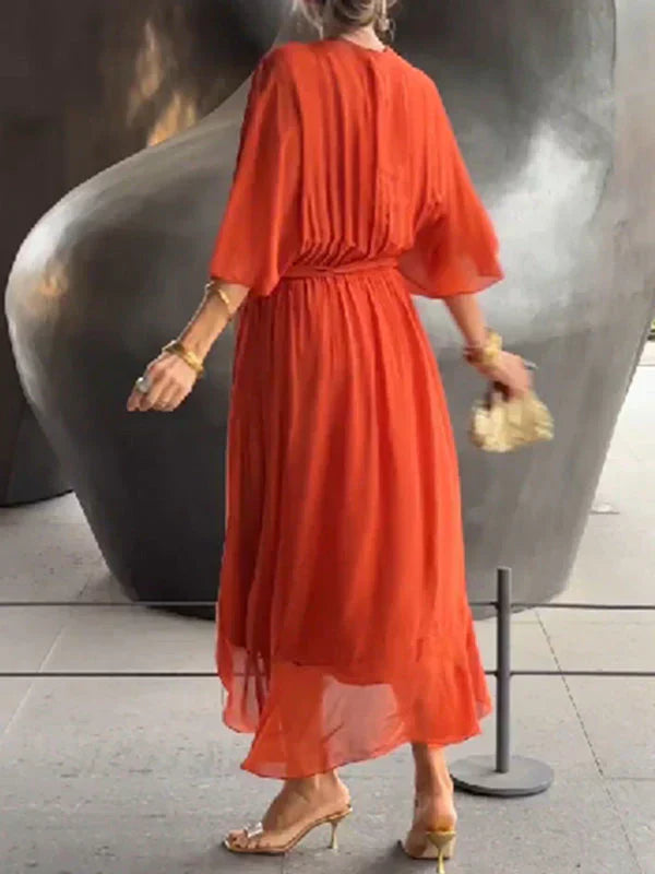Abito in chiffon di seta con scollo a V