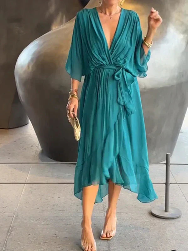 Abito in chiffon di seta con scollo a V