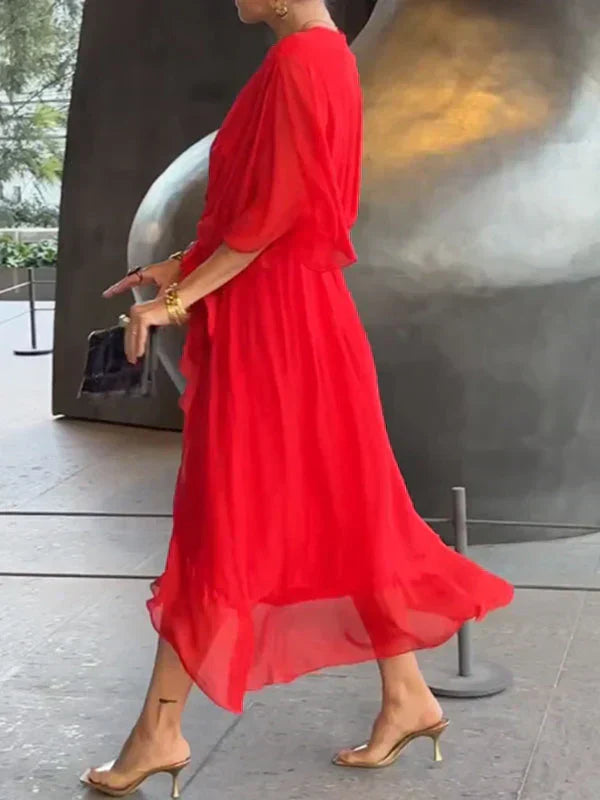 Abito in chiffon di seta con scollo a V